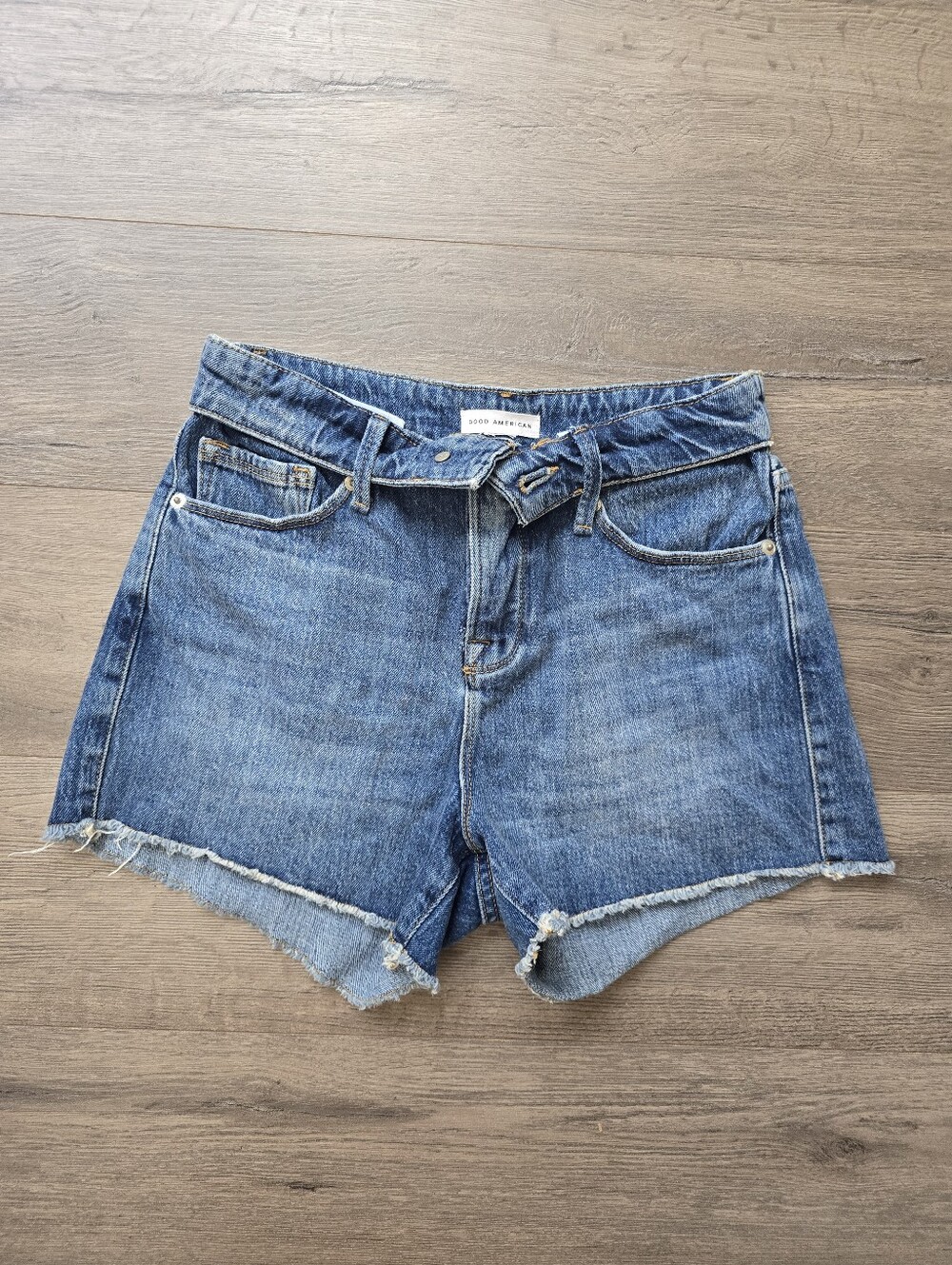 Good American Jean Shorts Foldover Waist Button Fly Womens Size 0/2